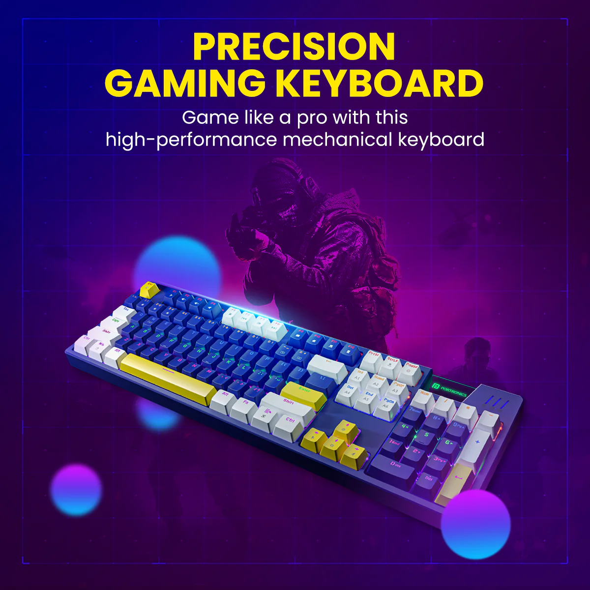 Portronics K2 Gaming Keyboard with Red Linear Switches,1.5 Meter Long Cable & Dynamic Lighting(Blue)