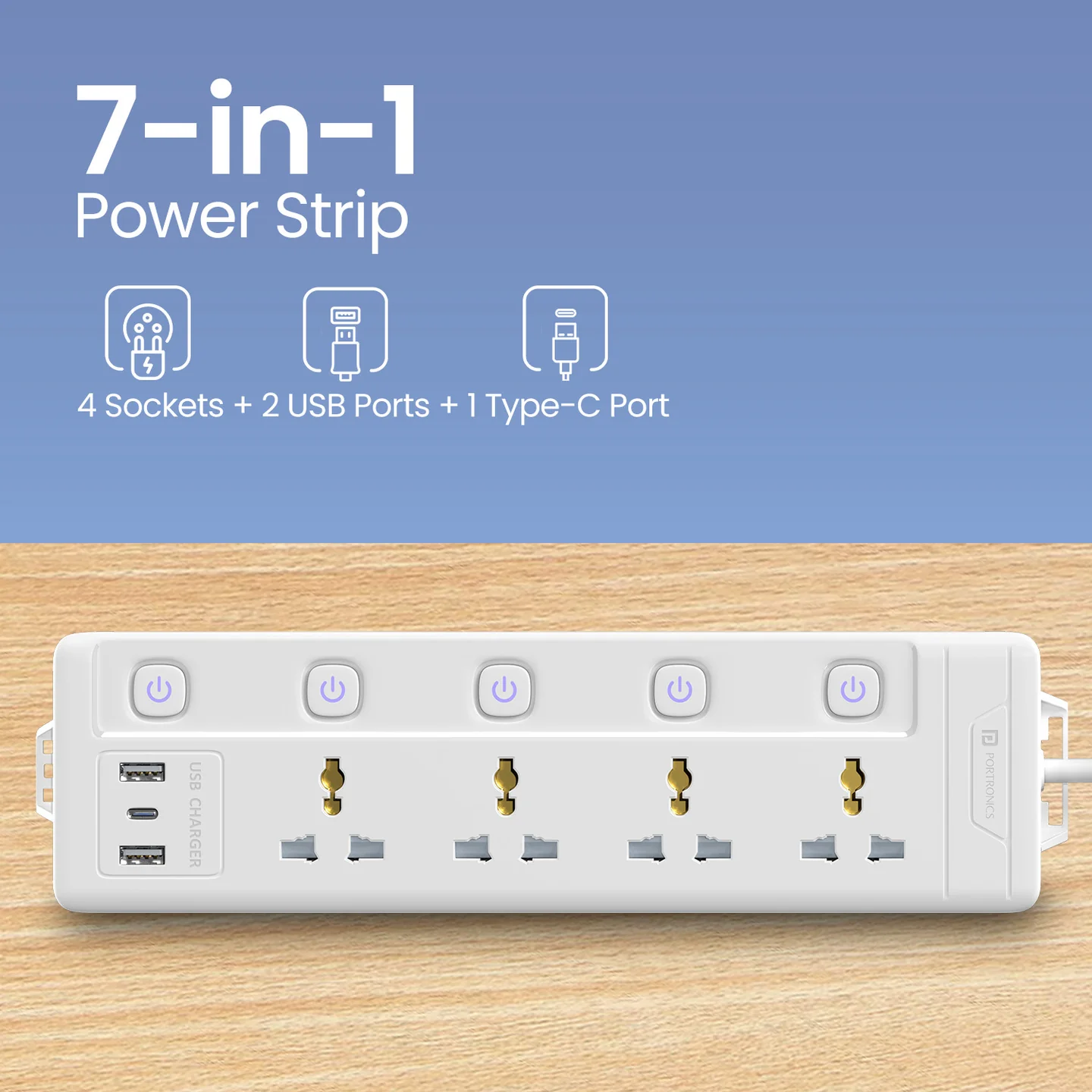 Portronics Power Plate 19 Extension Board with 4 Universal Power Sockets ( WHITE)