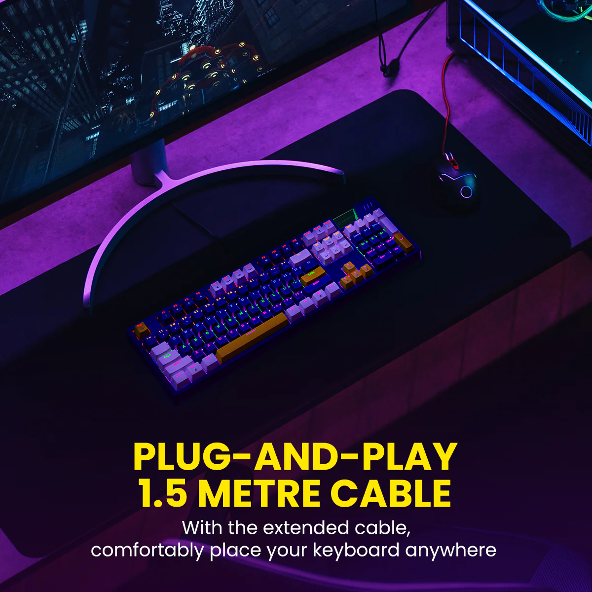 Portronics K2 Gaming Keyboard with Red Linear Switches,1.5 Meter Long Cable & Dynamic Lighting(Blue)