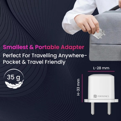 Portronics Adapto 20 Lite Smallest 20W GaN Wall Charger with Type C PD Fast Charging Output Port, Compatible with iPhone 8 and Above, iPad, Tablets, All Type C Mobile Phones and Devices (White)