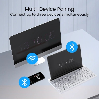 Portronics Bubble Dock Wireless Keyboard with Tablet Holder, Multi-Device Pairing, Rechargeable Battery,Dual Connectivity(2.4 GHz RF & Bluetooth 5.3v)