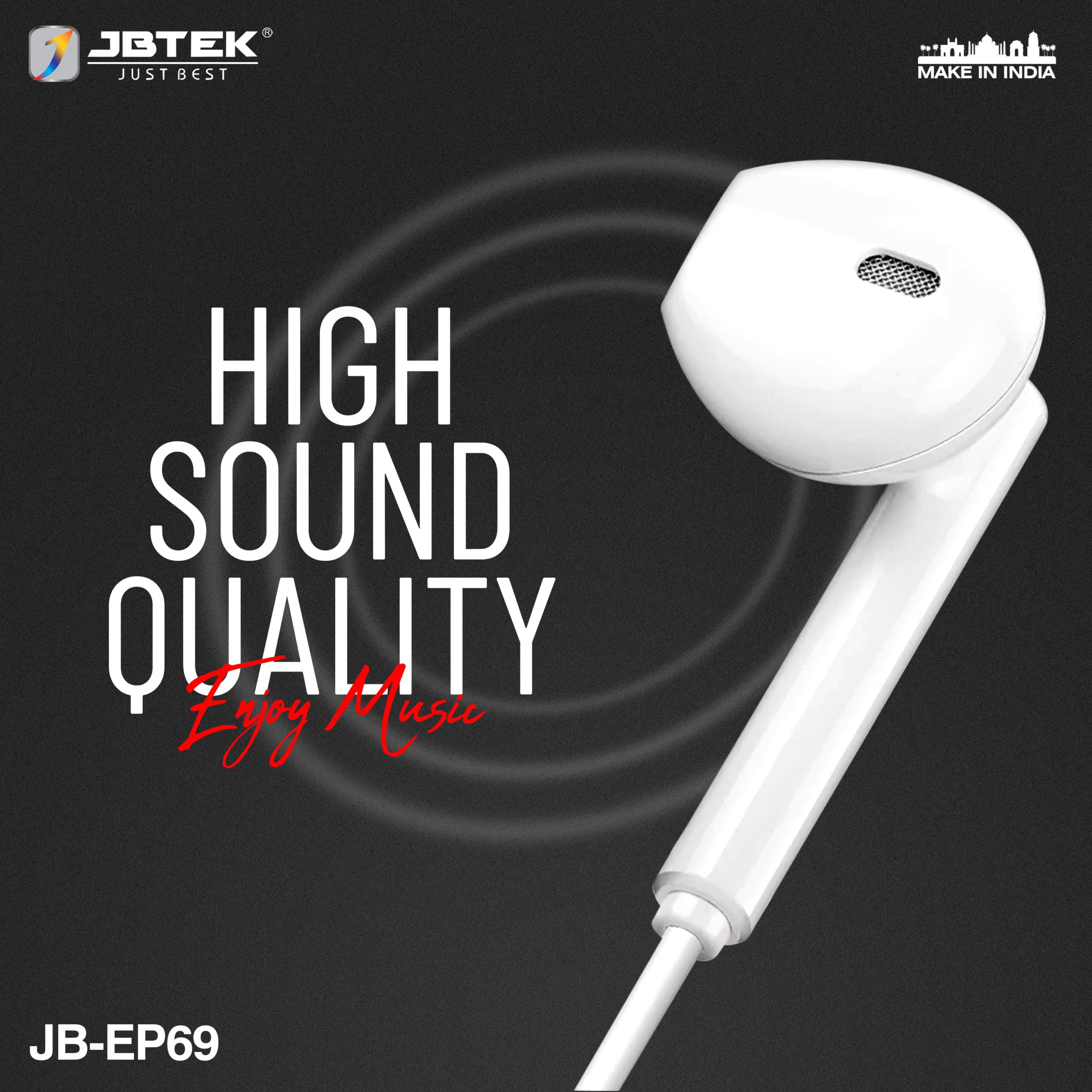 JBTEK JB-EP69 3.5mm Audio Jack Wired Headset (White, In the Ear)