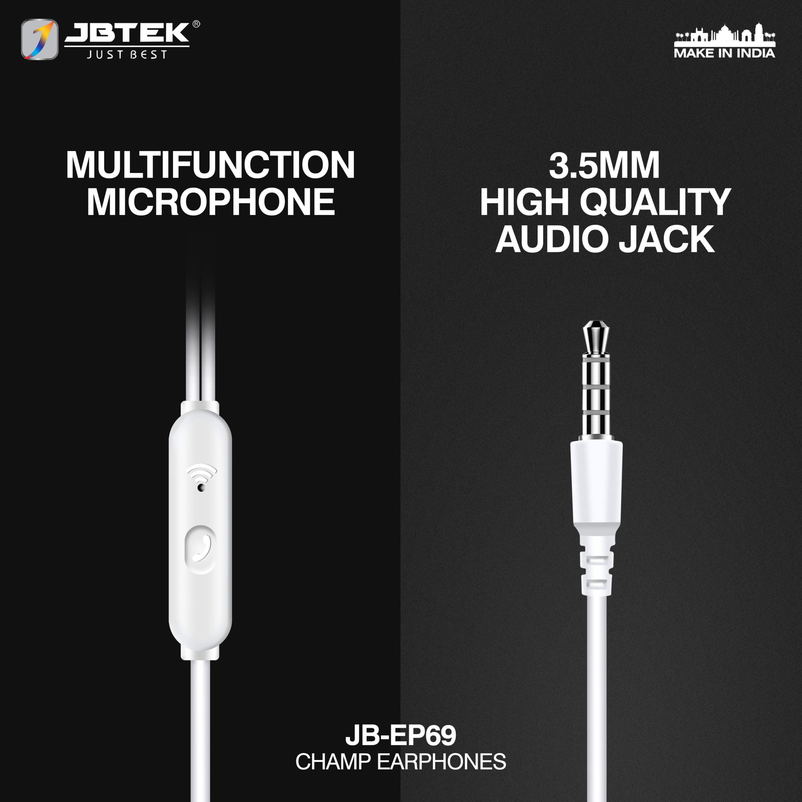 JBTEK JB-EP69 3.5mm Audio Jack Wired Headset (White, In the Ear)