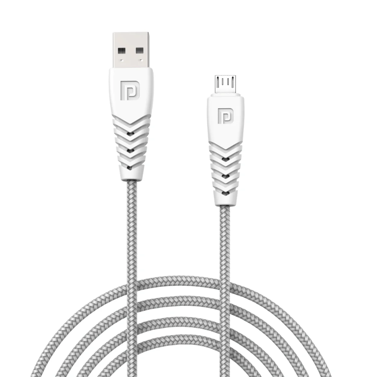 Portronics Konnect B Micro USB Cables For Fast Charging & Data Sync 3.0 Amp with PVC Heads I Nylon Braided I 1 mtr(White)