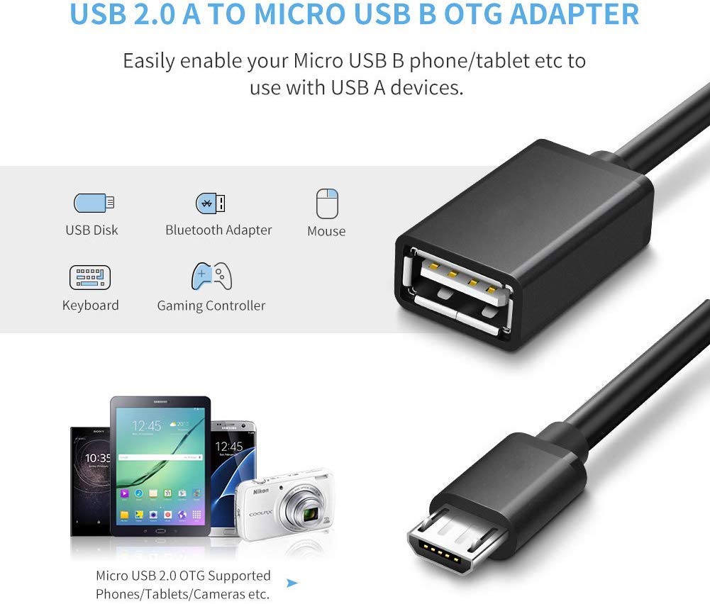 USB OTG Cable, Adapter, Connector, Fast Charging, Data Transfer, Compatible with Laptops, Tablets, Smartphone and Chargers