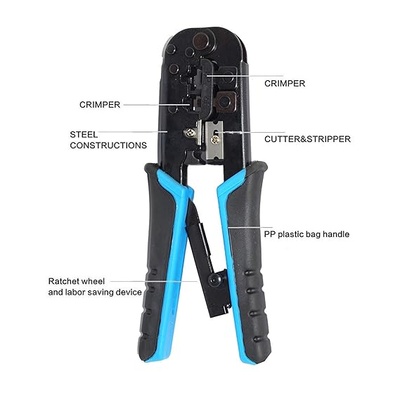 Dual Modular Crimping Tool For Network Cable Cutting Stripping/ Crimping for RJ11 8P/6P/4P /CAT5/CAT5e/CAT6/CAT6A Cables