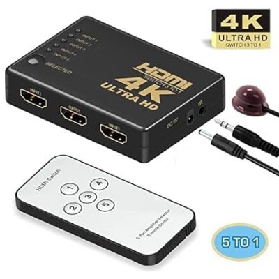 HDMI Switch 5X1 with Remote Control - UHD 4K, Full HD 1080P, 3D Support, HD Audio, 5 Inputs & 1 Output