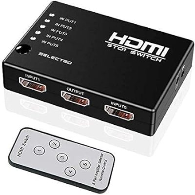 HDMI Switch 5X1 with Remote Control for UHD 2K 4K Support, Full HD 1080P, 3D, Switch Splitter with Remote Control, HD Audio,5 in & 1 Out