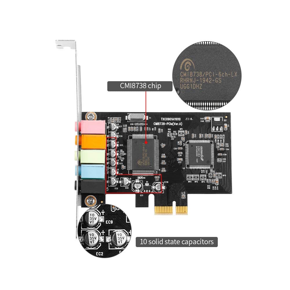 PCI-E PCI Express 5.1 Channel Sound Card for PC Windows 10 with Low Profile Bracket, 3D Stereo