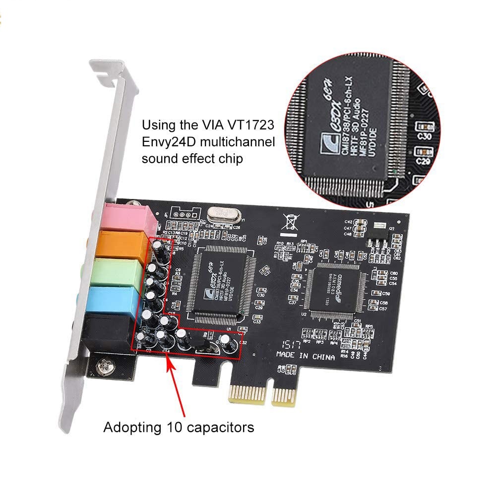 PCI-E PCI Express 5.1 Channel Sound Card for PC Windows 10 with Low Profile Bracket, 3D Stereo