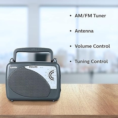 Philips Radio DL167/94 – MW/SW/FM Bands, Operates on 2xR20 (UM1) Batteries or Optional External 3V DC Power