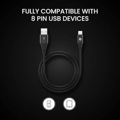 Portronics Konnect B+ 8 Pin Usb Cable 3.0 Amp Output with Charge & Data Sync with 1m (Black)