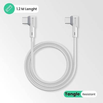 Portronics Konnect L 60W PD Type C to Type C Charging Cable 1.2M, Fast Sync, Tangle-Free Design (White)