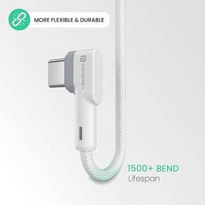 Portronics Konnect L 60W PD Type C to Type C Charging Cable 1.2M, Fast Sync, Tangle-Free Design (White)