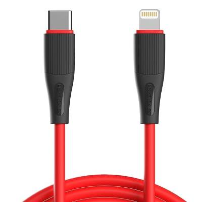 Portronics Silklink 20W Type-C to 8 Pin Fast charging Cable for Lightning Devices,Premium Silicon Cable, 1M (Red)