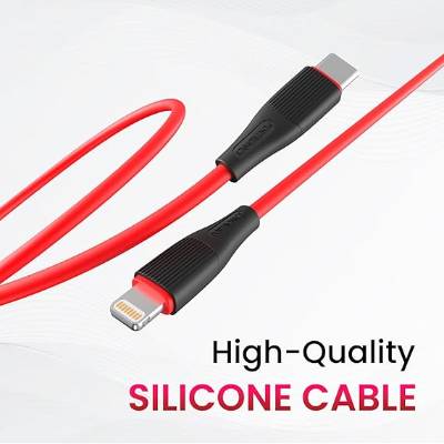 Portronics Silklink 20W Type-C to 8 Pin Fast charging Cable for Lightning Devices,Premium Silicon Cable, 1M (Red)