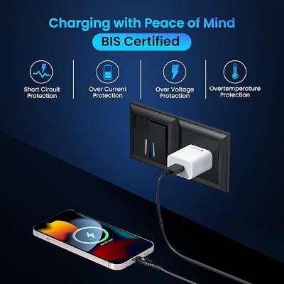 Portronics Adapto 12 2.4A 12W Fast Wall Charger for iPhone 11/Xs/XS Max/XR/X/8/7/6/Plus, iPad Pro/Air 2/Mini 3/Mini 4, Samsung S4/S5, and More(White)