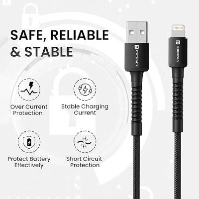 Portronics Konnect X 3A Unbreakable Nylon Braided USB to 8 Pin Fast Charging Cable 2M Long, Supports All 8 Pin & Lightning Devices