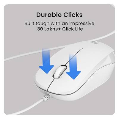 Portronics Toad 102 Wired Mouse with 3 Buttons, Clickable Scroll Wheel, High-Precision 1200 DPI Optical Sensor, 1.5m Long Cable, Ergonomic Ambidextrous Design for PC & Laptop(White)