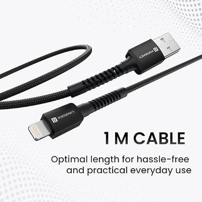 Portronics Konenct X USB to 8 Pin Cable with 3A Output, Fast Charging & Data Transfer, Nylon Braided, Aluminium Alloy Shell, 1M Length compatible with 8 PIN Devices(Black)