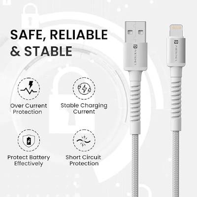 Portronics Konnect X 3A Unbreakable Nylon Braided USB to 8 Pin Fast Charging Cable 2M Long, Supports All 8 Pin & Lightning Devices