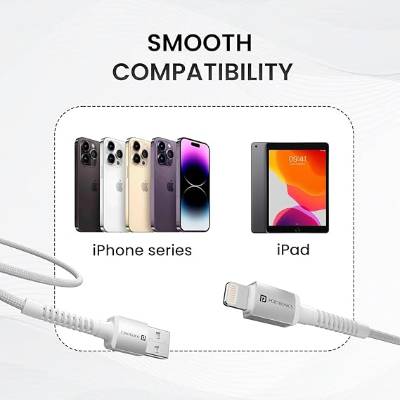 Portronics Konnect X 3A Unbreakable Nylon Braided USB to 8 Pin Fast Charging Cable 2M Long, Supports All 8 Pin & Lightning Devices