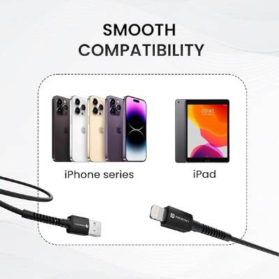 Portronics Konnect X 3A Unbreakable Nylon Braided USB to 8 Pin Fast Charging Cable 2M Long, Supports All 8 Pin & Lightning Devices