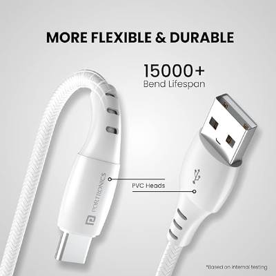 Portronics Konnect A Type-C Cable with 3A Rapid Charging & 480mbps Data Transmission,1 M Cord Length(White)