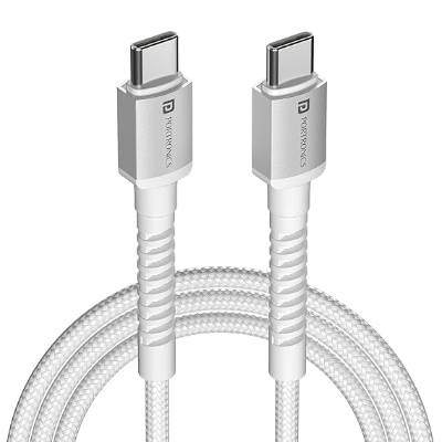 Portronics Konnect X 60W Type C to Type C Unbreakable Nylon Braided Cable, 1M Fast Charging Cable for iPhone 15 series, iPad, Samsung Galaxy & other Type C Devices(White)