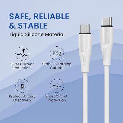 Portronics Silklink 60W PD Type-C to Type C Fast charging Cable for Type C Smartphone and Devices,Premium Silicon Cable, 1M(White)