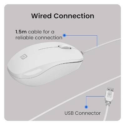 Portronics Toad 102 Wired Mouse with 3 Buttons, Clickable Scroll Wheel, High-Precision 1200 DPI Optical Sensor, 1.5m Long Cable, Ergonomic Ambidextrous Design for PC & Laptop(White)