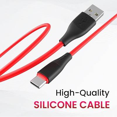 Portronics Silklink 3A USB to Type C Fast charging Cable for Type C Smartphone and Devices,Premium Silicon Cable, 1M (Red)