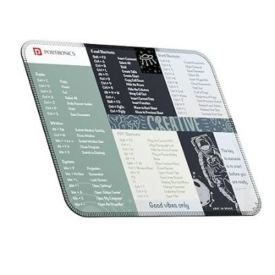 Portronics Comfipad 3 Mouse Pad with Windows Shortcuts Design, Non-Slip Base, Stitched Edges, High-Precision Smooth Surface, Water Resistant Keyboard Pad for Gaming, Office & Home (Grey)