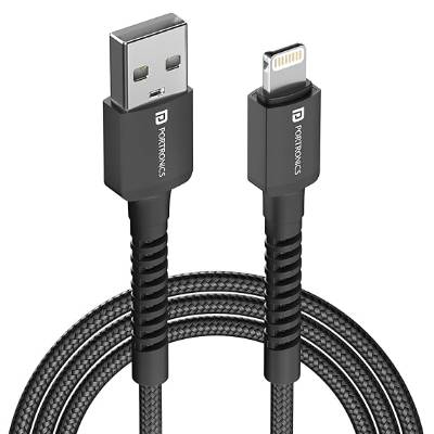 Portronics Konnect X 3A Unbreakable Nylon Braided USB to 8 Pin Fast Charging Cable 2M Long, Supports All 8 Pin & Lightning Devices