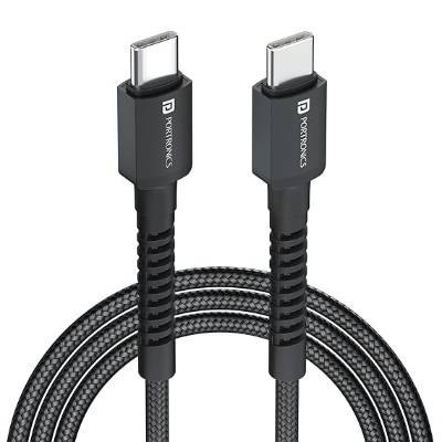 Portronics Konnect X 60W Type C to Type C Unbreakable Nylon Braided Cable, 1M Fast Charging Cable for iPhone 15 series, iPad, Samsung Galaxy & other Type C Devices(Black)