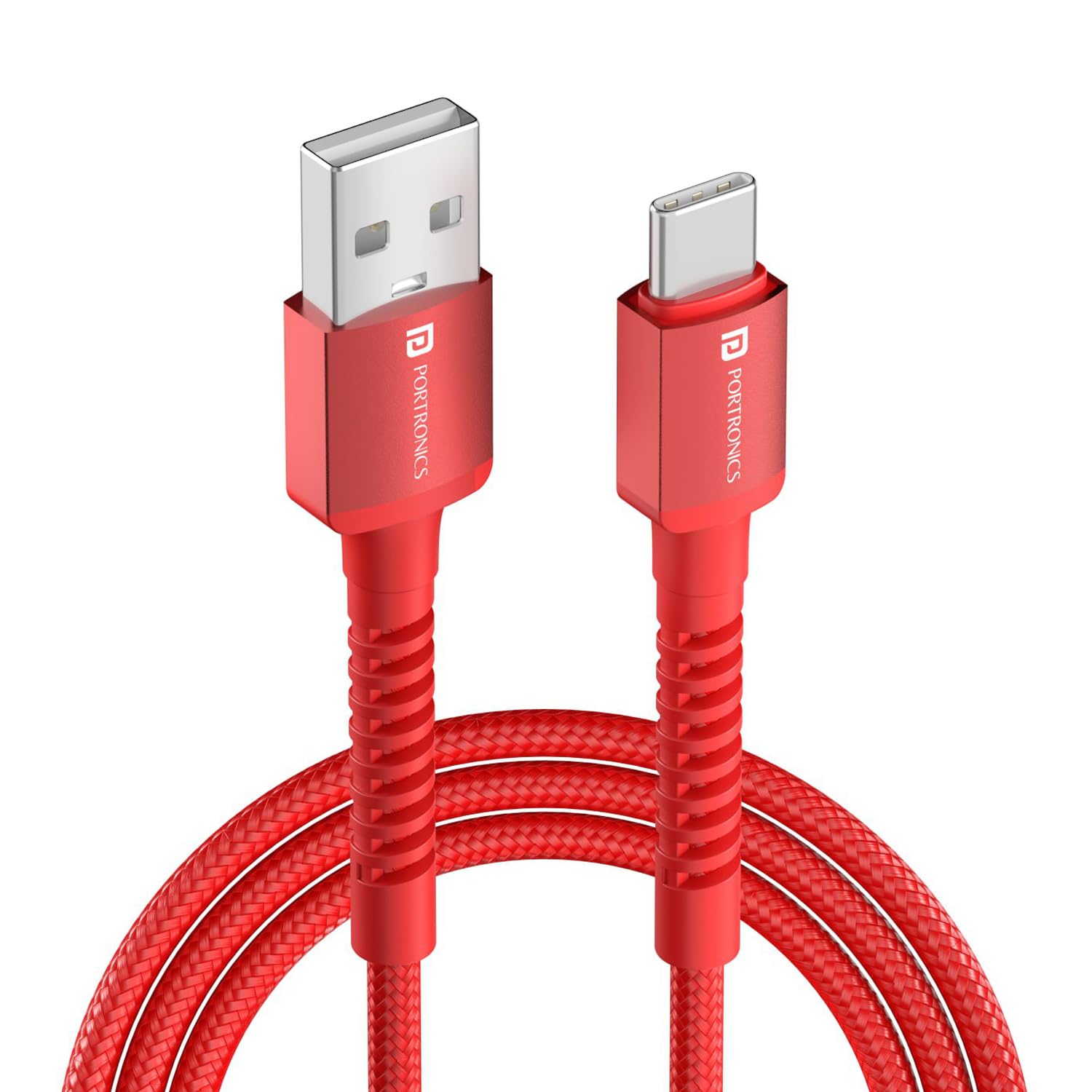 Portronics Konnect X 6A Fast Charging Nylon Braided USB-A to Type-C Cable,1M Durable & Unbreakable Cable (Red)