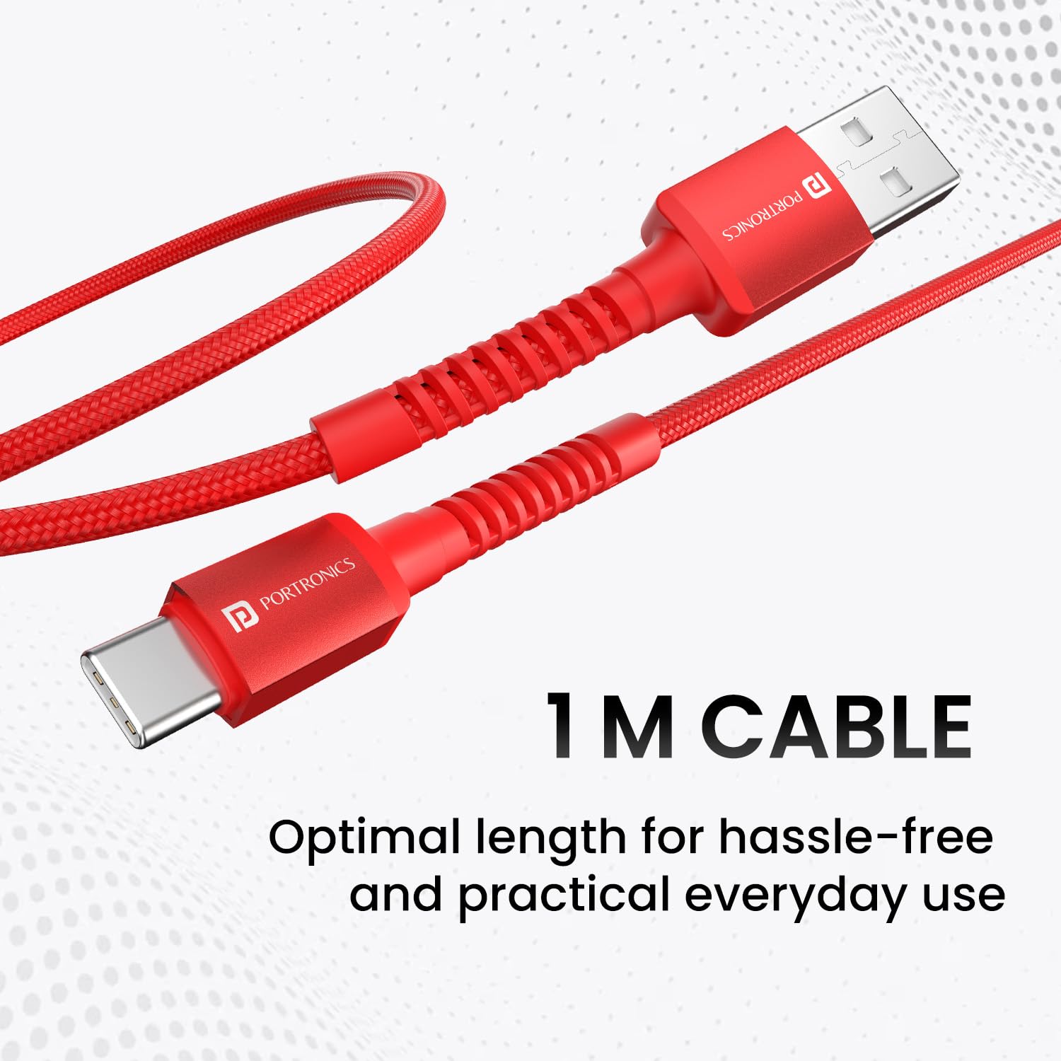 Portronics Konnect X 6A Fast Charging Nylon Braided USB-A to Type-C Cable,1M Durable & Unbreakable Cable (Red)