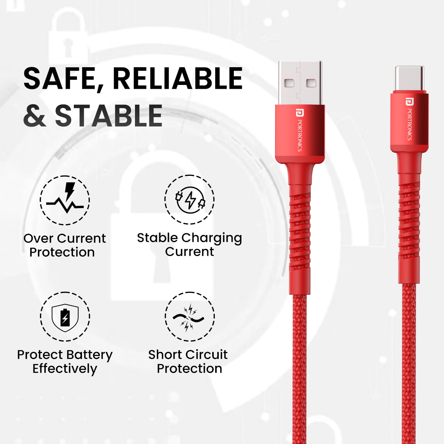 Portronics Konnect X 6A Fast Charging Nylon Braided USB-A to Type-C Cable,1M Durable & Unbreakable Cable (Red)