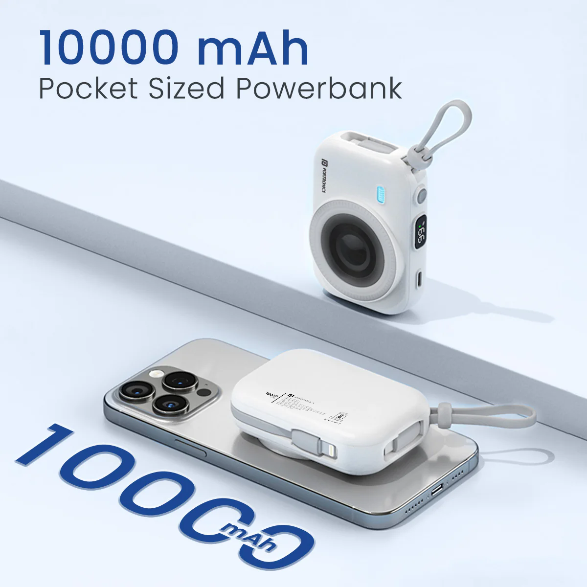 Portronics Power Shutter Wireless Magnetic Power Bank | 15W Wireless Charging, 22.5W Type-C PD Output, In-Built Type-C & 8-Pin Cable, LED Display