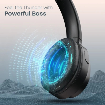 Portronics Muffs M4 Over Ear Bluetooth Headphone with Upto 40 Hours Playtime, Powerful Bass, 40mm Dynamic Driver, BT 5.3V, in-Built Mic, Adjustable Height, Head Cushion, Type C Fast Charging(Black)