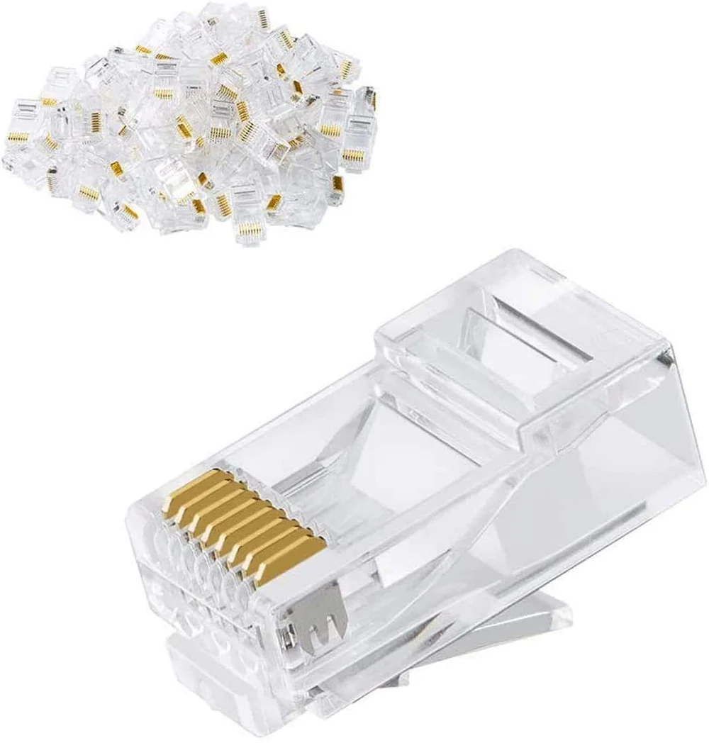 RJ45 Cat6 Pass-Through Ethernet Connectors - Compatible with Cat5, Cat5e, and Cat6 Cables, 8P8C Crimp Plugs for LAN and UTP Network