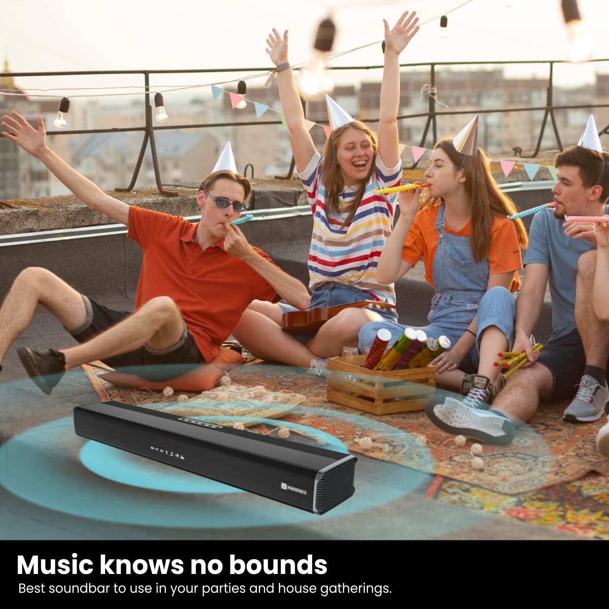 Portronics SOUND SLICK 5 80W Powerful Wireless Soundbar with Remote. Supports USB Flash Drive, Aux In, Optical Input Port (Black)