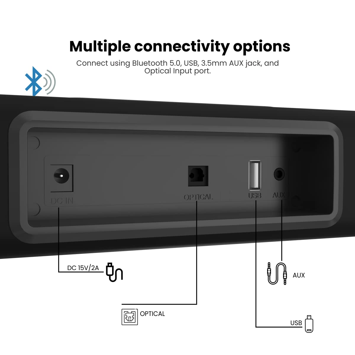 Portronics SOUND SLICK 5 80W Powerful Wireless Soundbar with Remote. Supports USB Flash Drive, Aux In, Optical Input Port (Black)