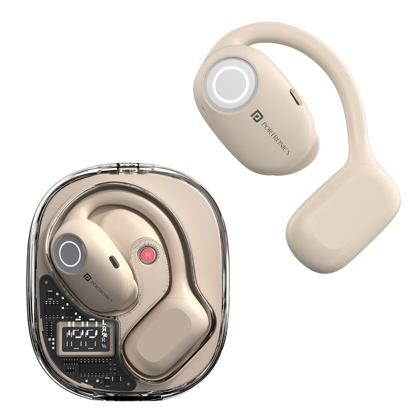 Portronics Harmonics Twins 30 Over-Ear Smart Wireless Earbuds Lightweight (Beige)