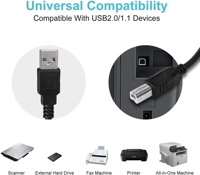 USB Printer Cable A Male to B Male Compatible with Printers Scanner