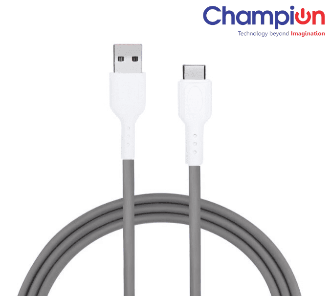 Champion C-Type TPE Power+ Compatible Dash/Warp Data Sync Fast Charging Cable Supported for All C Type Devices (Grey)