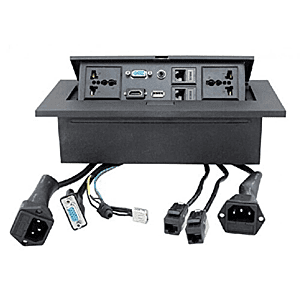 Hydraulic Pop Up Box/Cable Cubby with HDMI, Audio, LAN and Power Ports (Black)