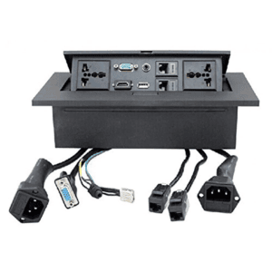 Hydraulic Pop Up Box/Cable Cubby with HDMI, Audio, LAN and Power Ports (Black)