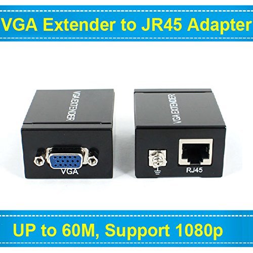 VGA Extender Repeater Adapter Over RJ45 Cat Cat6 Network Cable (1 Transmitter + 1 Receiver) Media Streaming Device (Black)