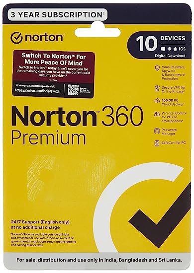 Norton 360 Premium|10 Users 3 Years|Total Security for PC, Mac, Android or iOS, PC Cloud Back Up